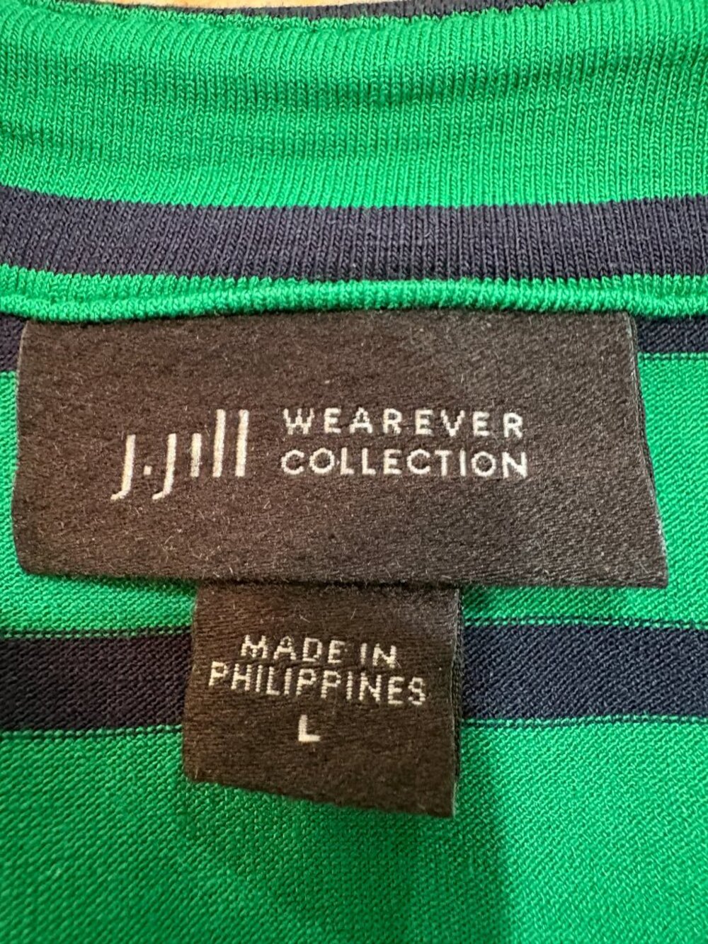 NWOT J. Jill Wearever Green & Navy Striped V-Neck Top Sz L - Picture 3 of 4